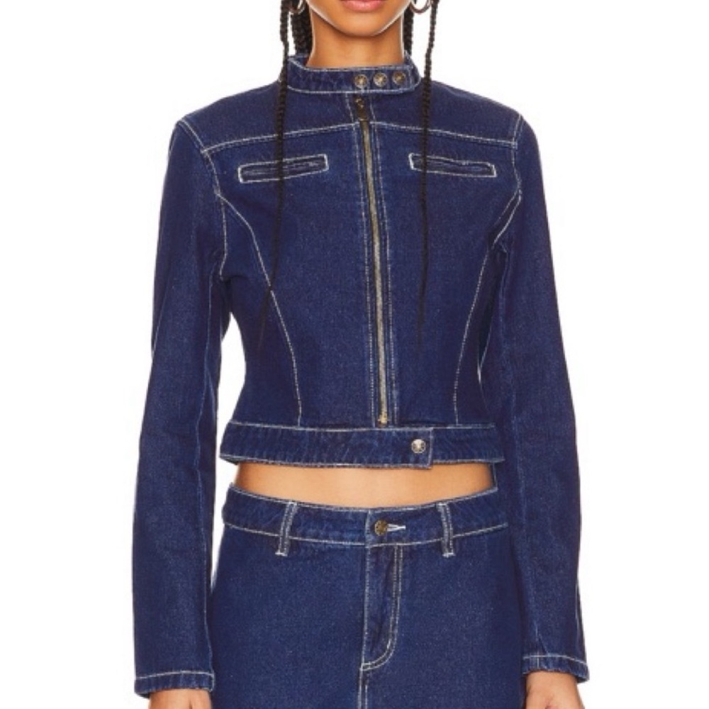 Lioness Bella Denim Moto Jacket, Dark Blue